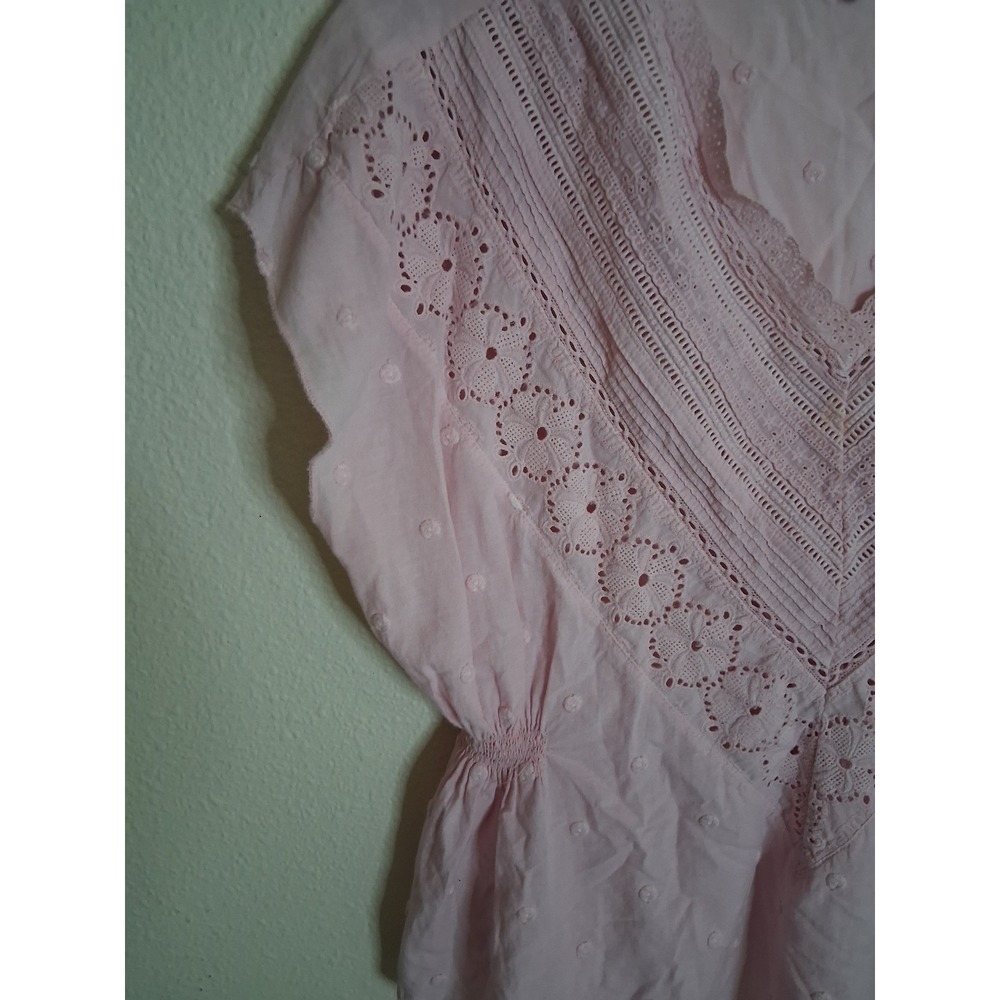 Dear John Pink Eyelet Lace Swiss Dot Cotton V-Neck Peplum Blouse Top XL - Picture 4 of 8